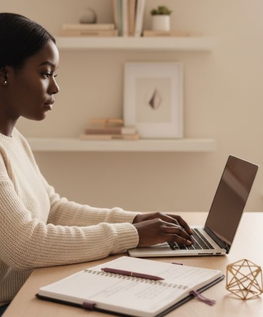 Virtual assistant working on laptop organising tasks